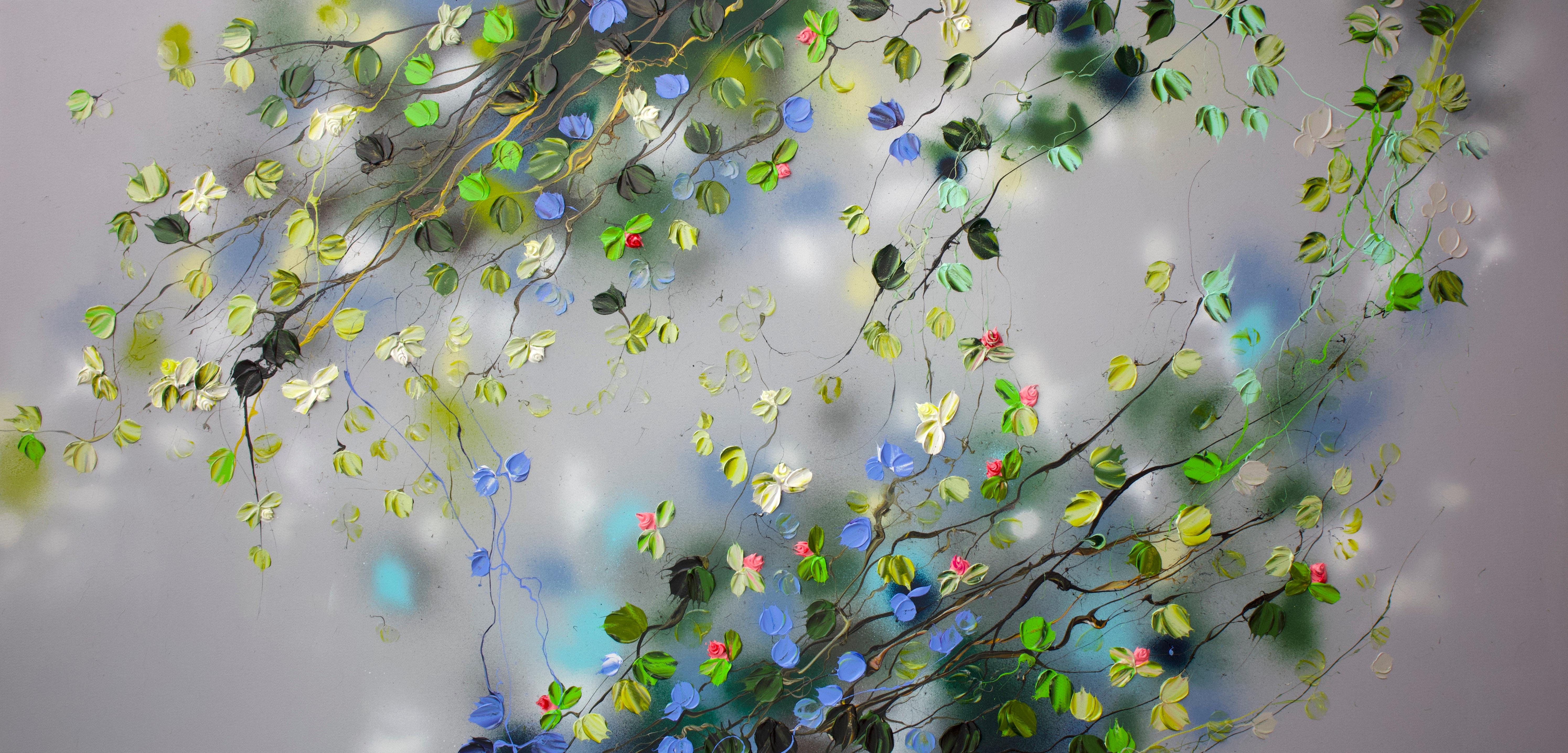 Interior Painting Anastassia Skopp - « December Sky: Blooms in Silence », très grande peinture florale, format paysage
