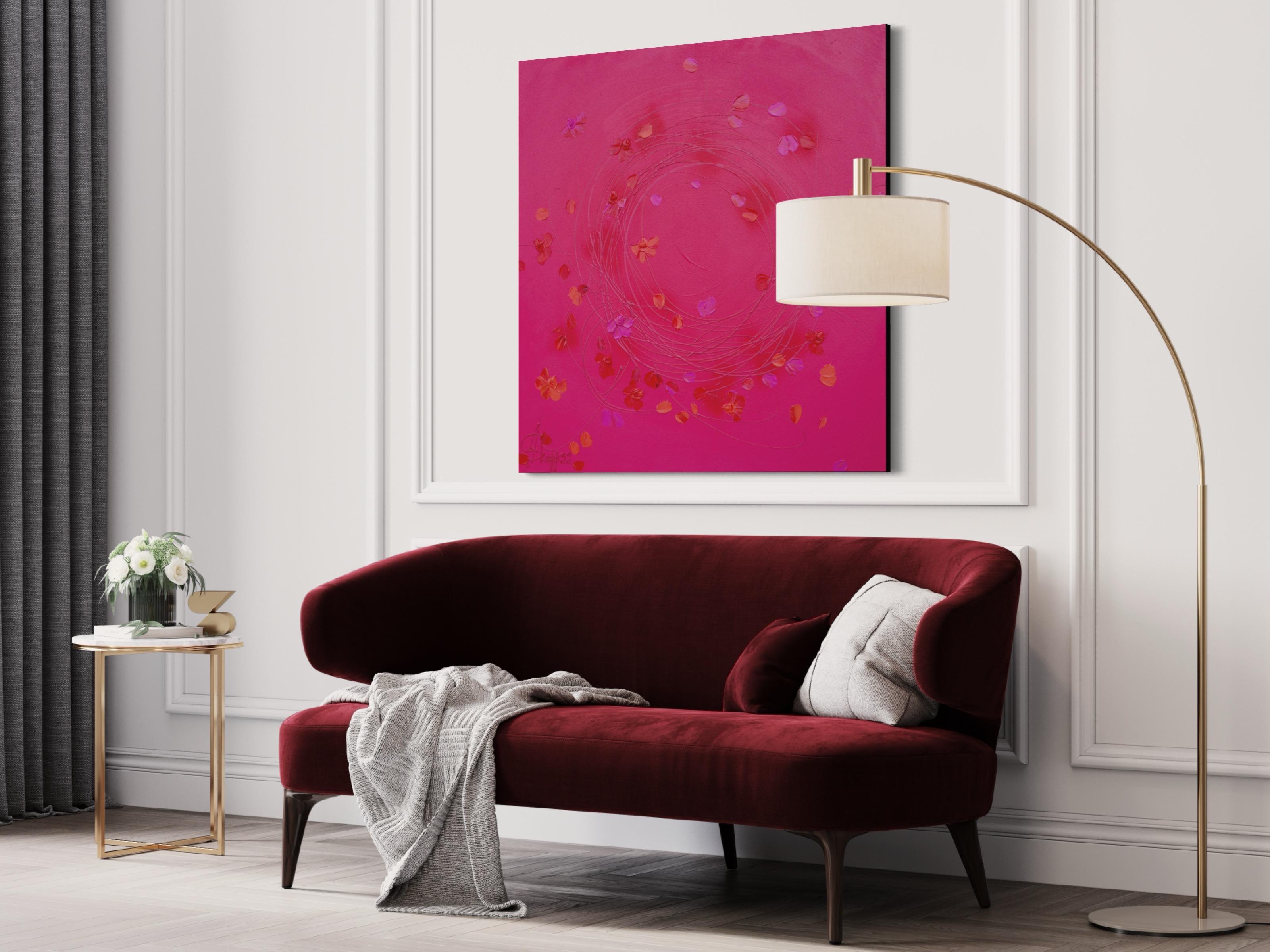 Ti presentiamo uno straordinario capolavoro floreale nel colore Pantone dell'anno 2023 - Viva Magenta. Questa opera d'arte su tela con texture acrilica misura 90x90x2 cm e presenta un'accattivante esposizione di rose rosse tridimensionali e