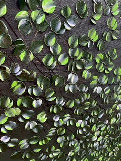 Emerald Calm - dark green contemporary floral colorful textured large painting