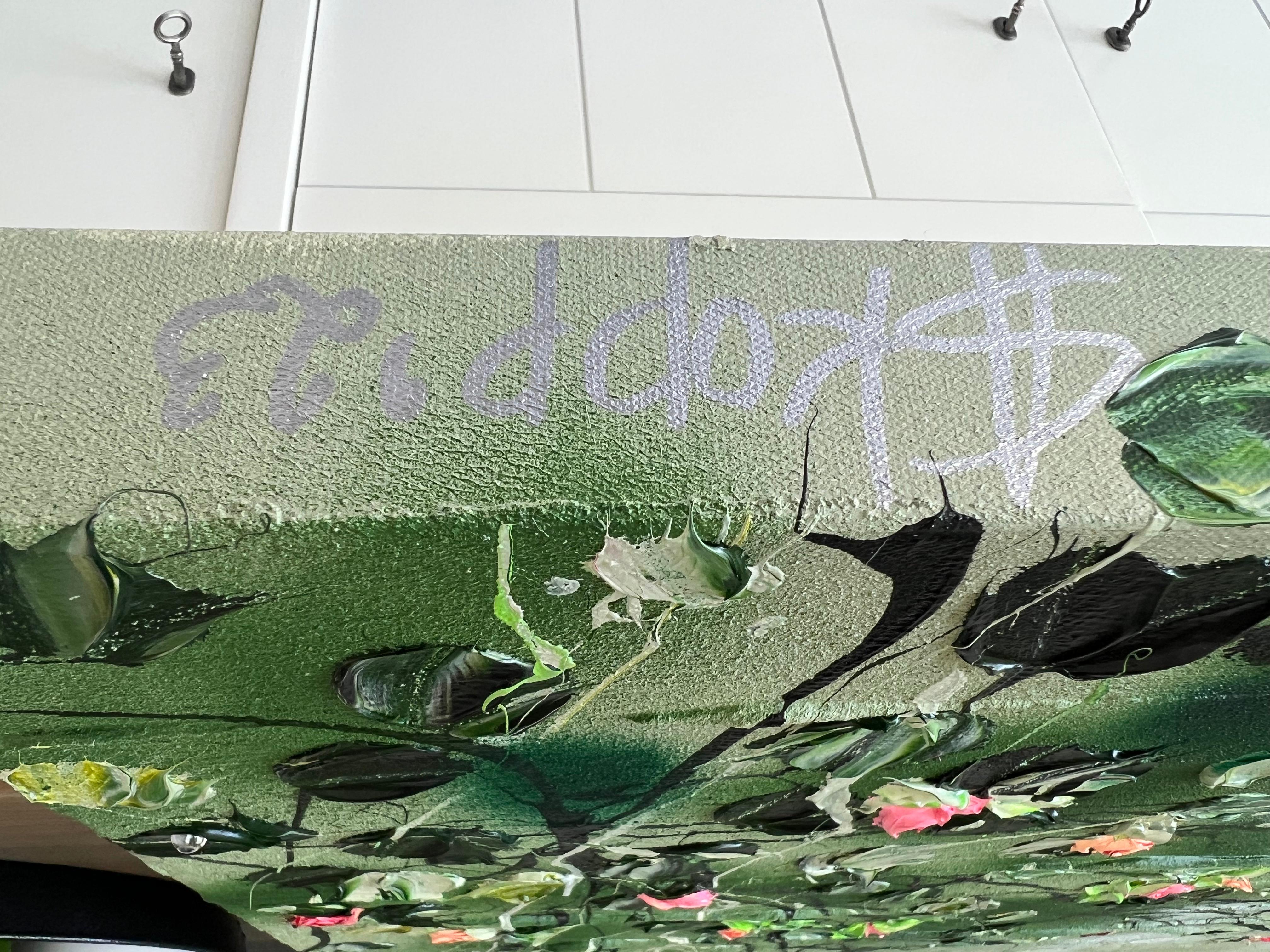 „Enchanted Hanakotoba“ Grün-Rose-Blumenkunst – Painting von Anastassia Skopp