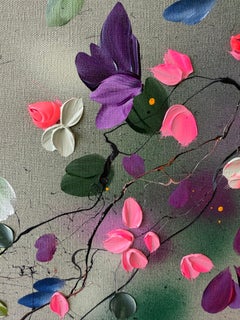 "Deriva etérea" pintura original de arte impresionista con flores sobre algodón