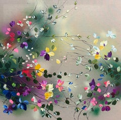 "Dérive éthérée" peinture d'art impressionniste originale avec des fleurs sur coton
