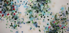 „Ethereal Stillness II“ Milchweißes extra großes Blumengemälde, Landschaftsformat
