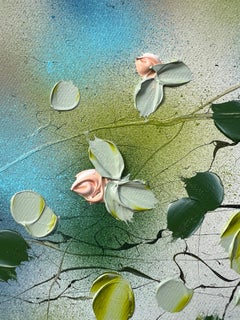 "Ethereal Stillness II" square floral romantic textured painting on canvas