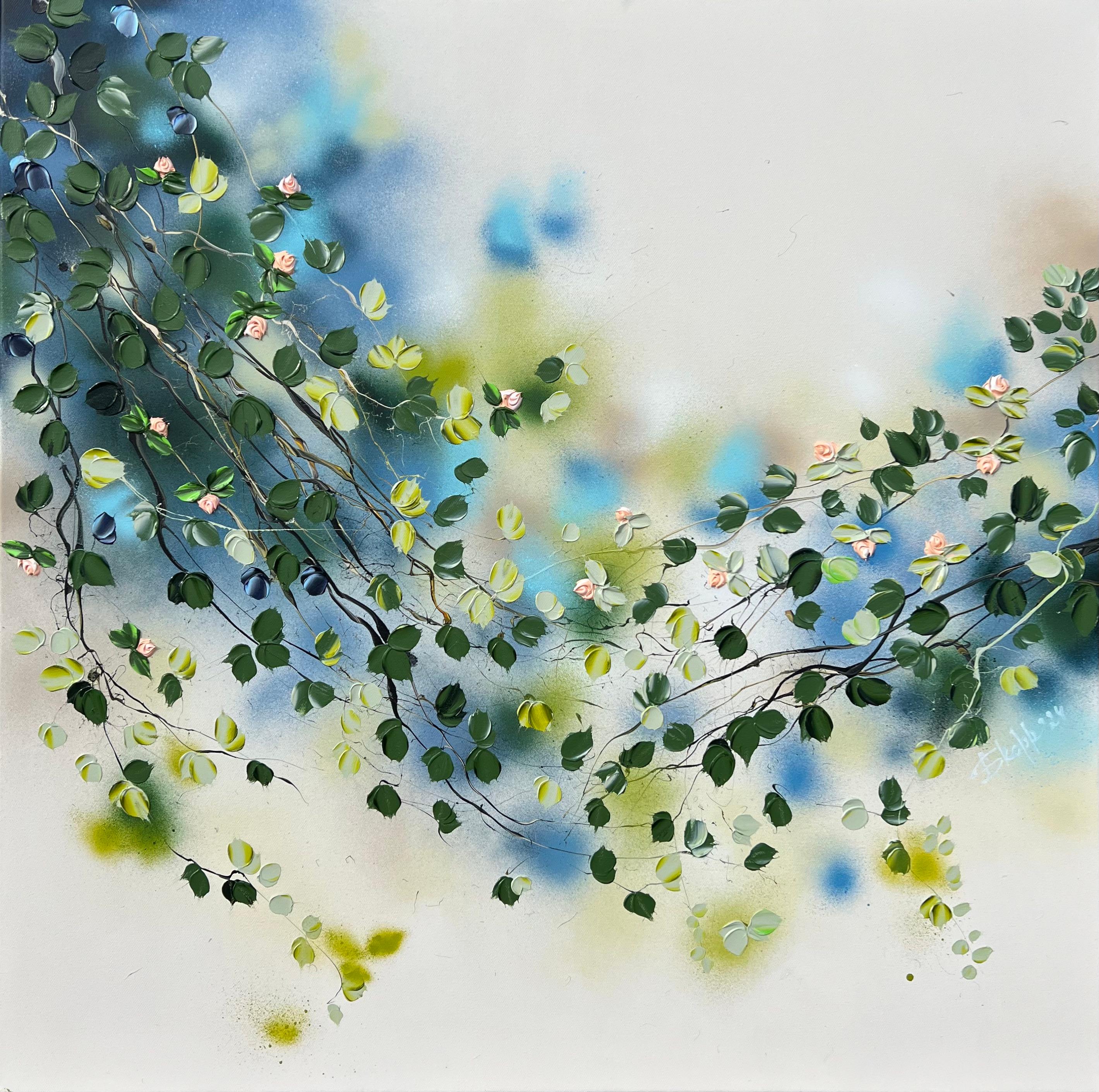 Abstract Painting di Anastassia Skopp - "Eterea quiete II" quadro quadrato con texture floreale e romantica su tela