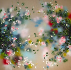 "Explosion of Bloom"  extra large painting on linen canvas, rose landscape