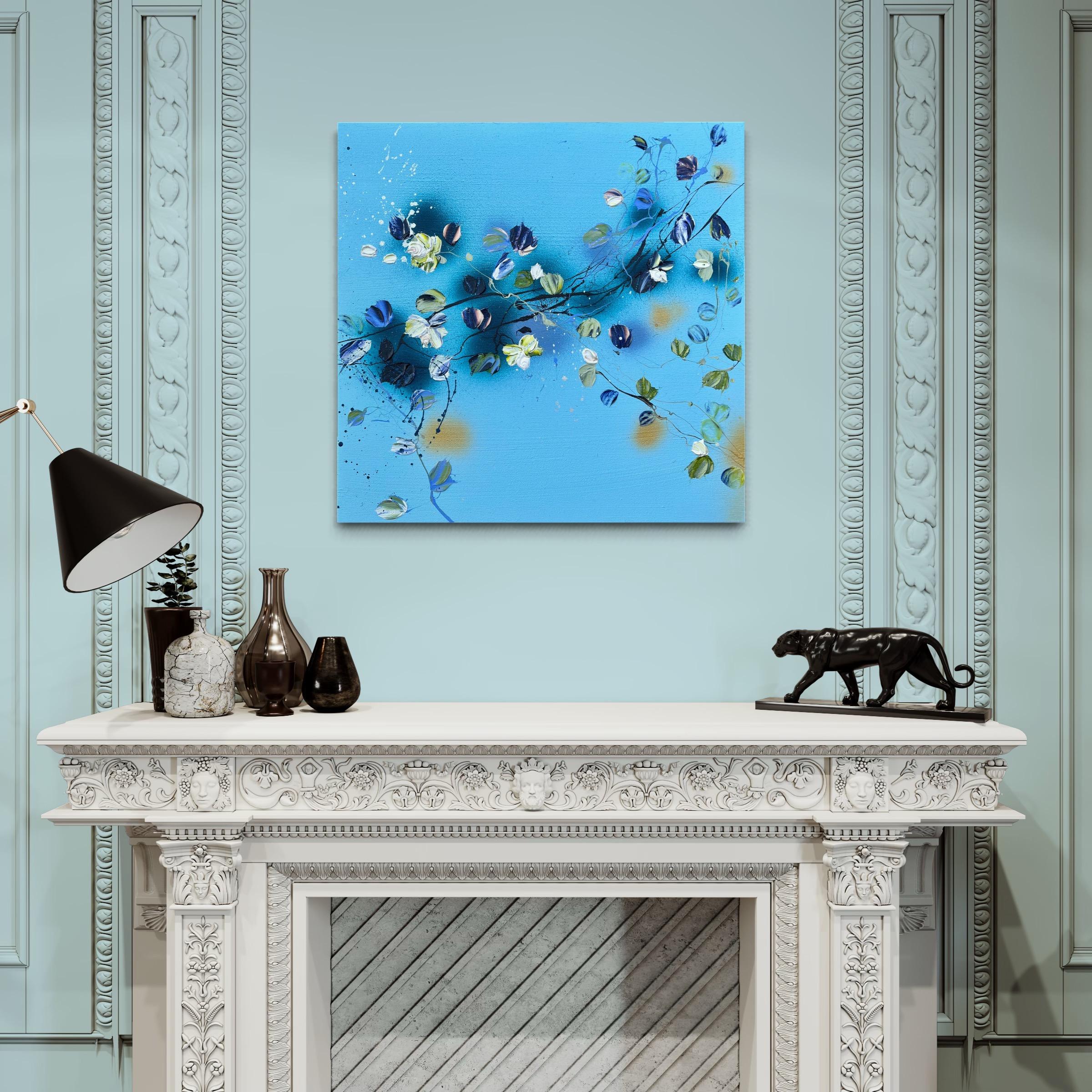 Œuvre d'art florale bleue, ciel bleu II - Expressionnisme abstrait Painting par Anastassia Skopp