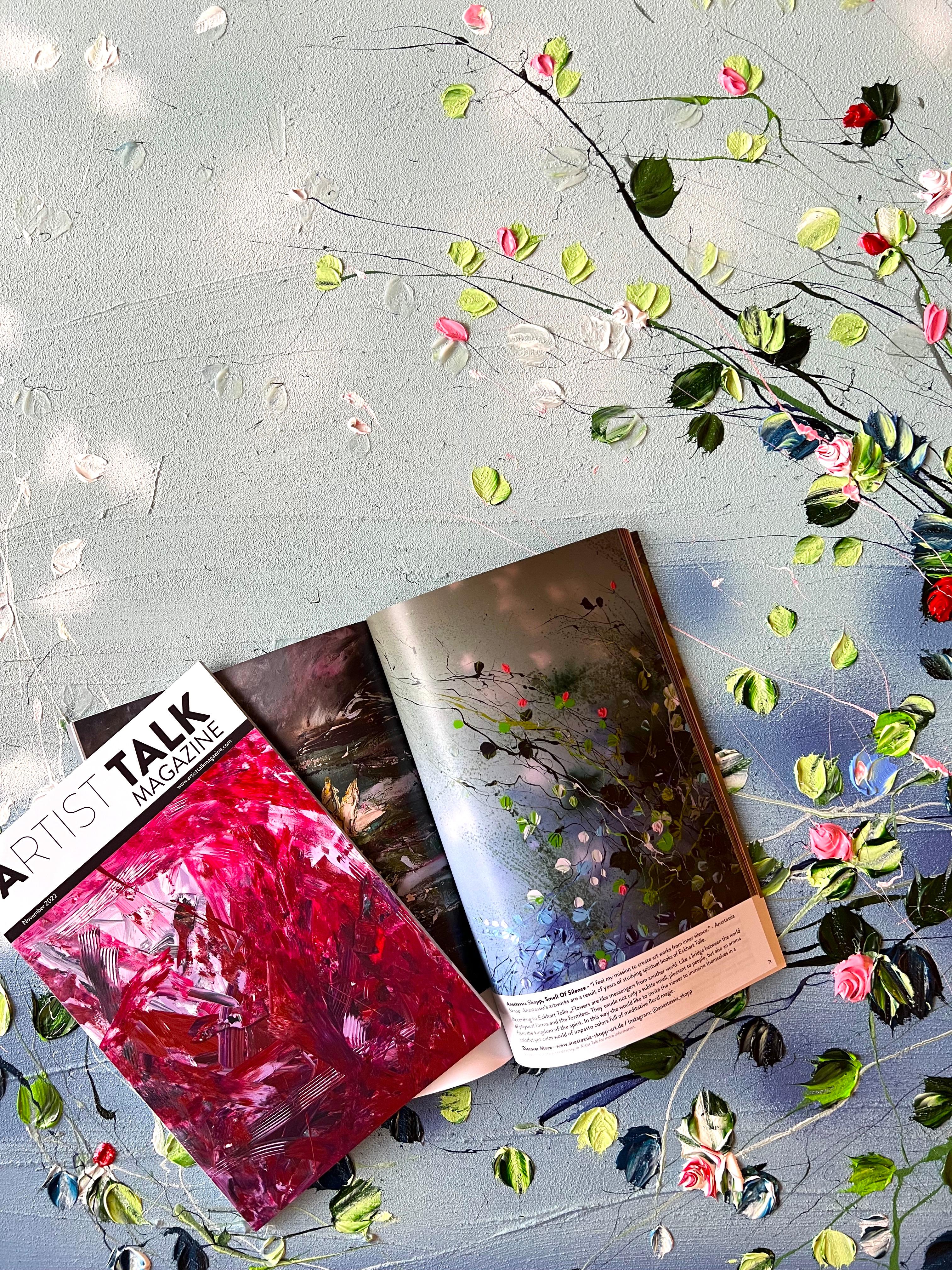 Texturiertes dunkelblaues impressionistisches Blumenkunstwerk „Bohemian Morning II“ im Angebot 10