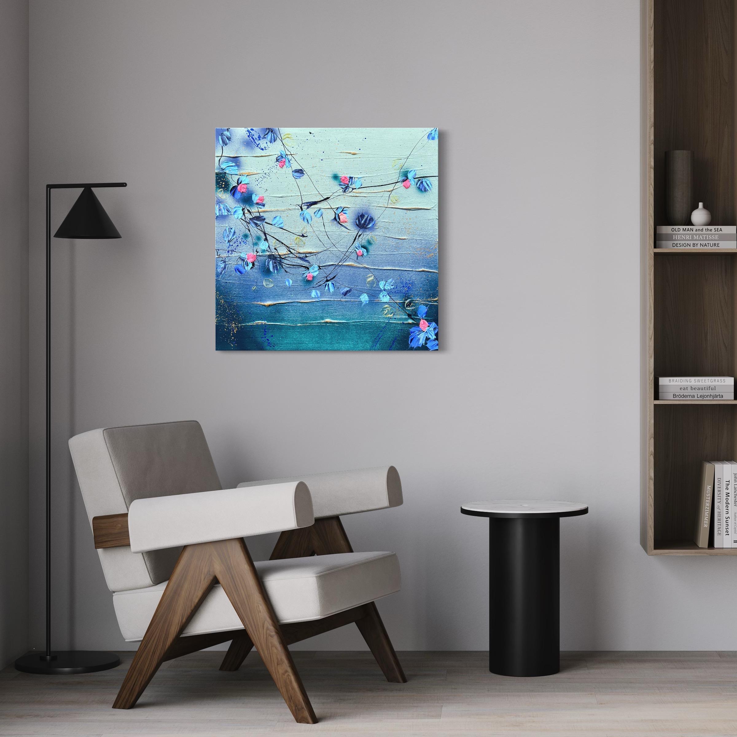 Abstraktes, strukturiertes Acrylgemälde auf Leinwand 60x60x2 cm (23,6 x 23,6 x 0,8 Zoll). Gemischte Medien auf galerieumwickelter Leinwand. Das Werk ist fertig zum Aufhängen. Keine Rahmung erforderlich. Die Seiten des Werkes sind bemalt.
Das