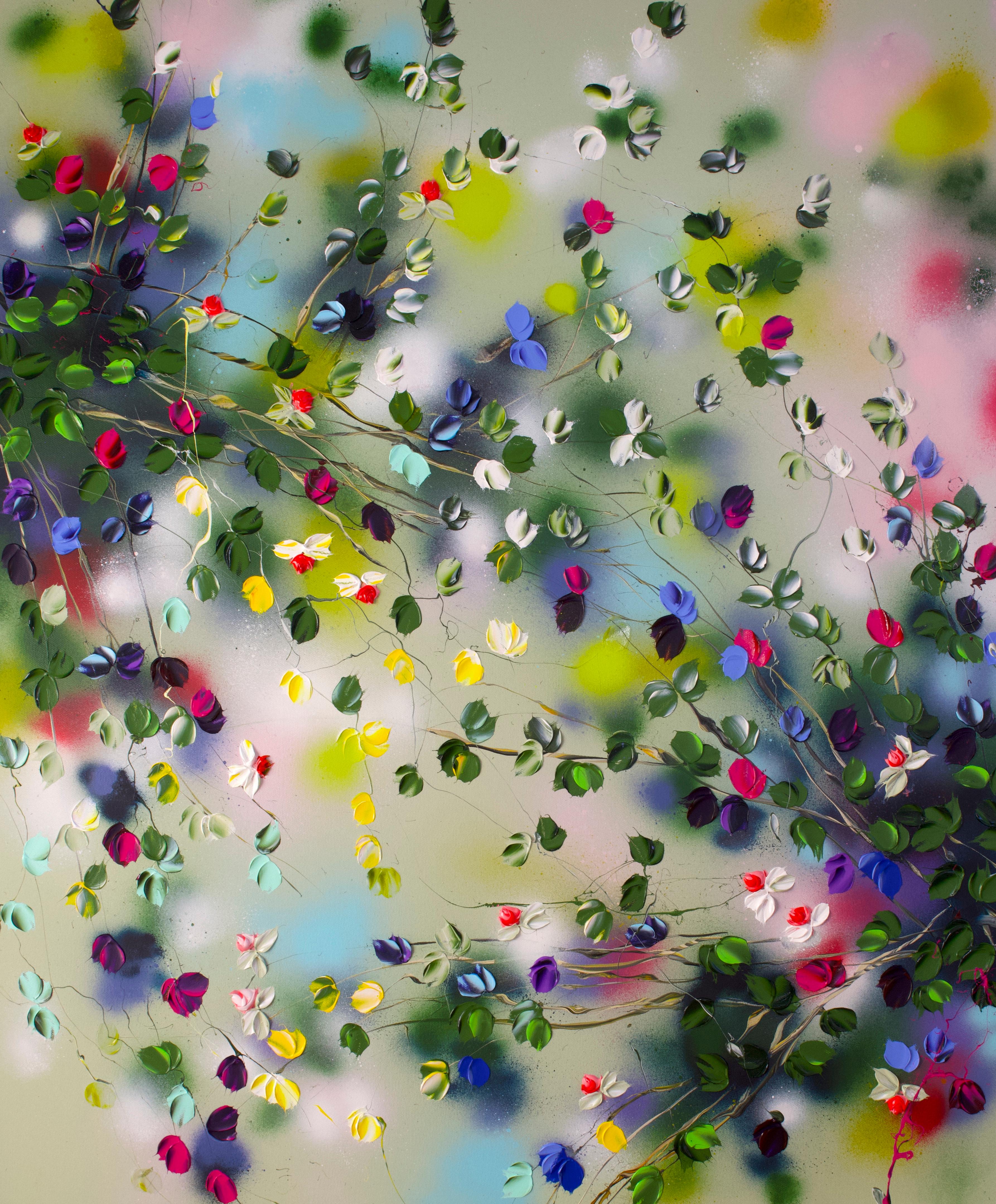 Anastassia Skopp Interior Painting - "Floral Frenzy" very large impressionistic floral pot painting on canvas