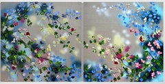 "Floral Landscape" very large diptych on linen, colorful impressionistic art