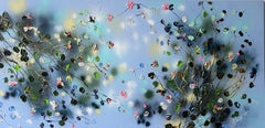 „Floral Minuet in Pastellblau“ florale sehr große strukturierte florale horizontale Kunst