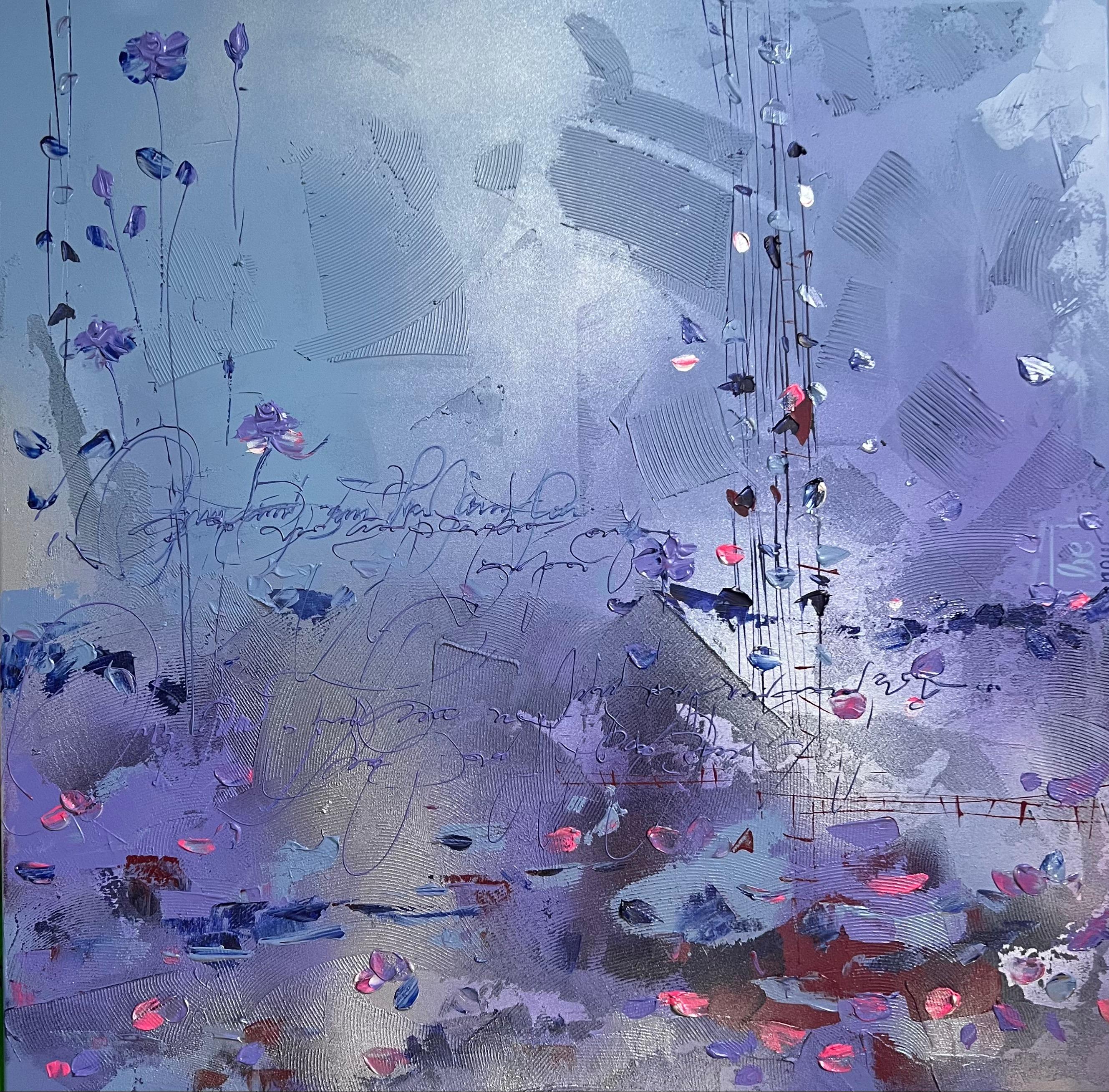 Anastassia Skopp Abstract Painting - Floral Purple Art "Dimension"