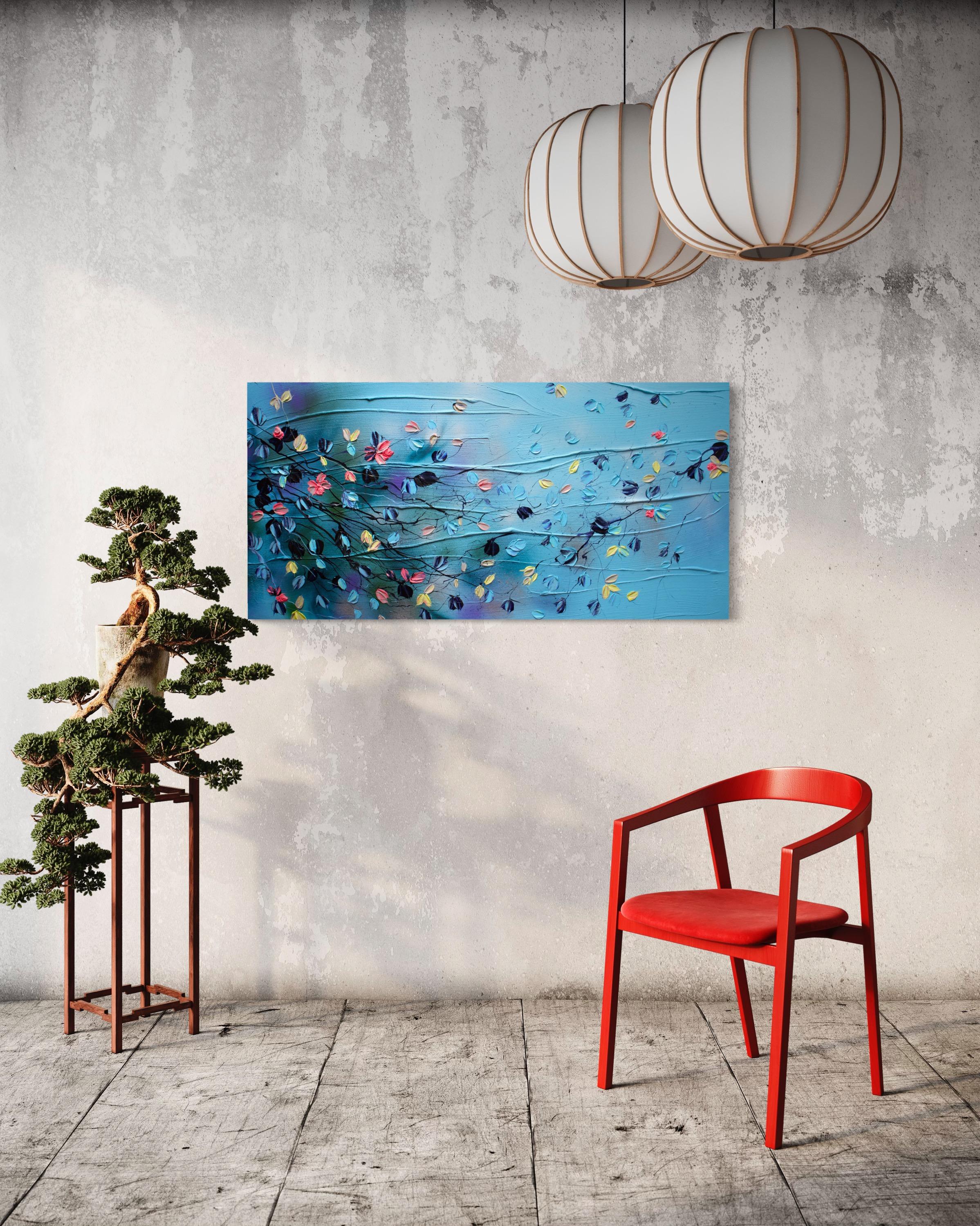 Pittura acrilica astratta su tela 120x60x4 cm (47,2 x 23,6 x 1,7 pollici). Tecnica mista su tela avvolta in galleria. L'opera è pronta per essere appesa. Non è necessario incorniciare. I lati dell'opera sono dipinti.
L'opera è firmata, datata e
