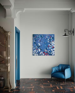 "Floral September" floral blue square large painting