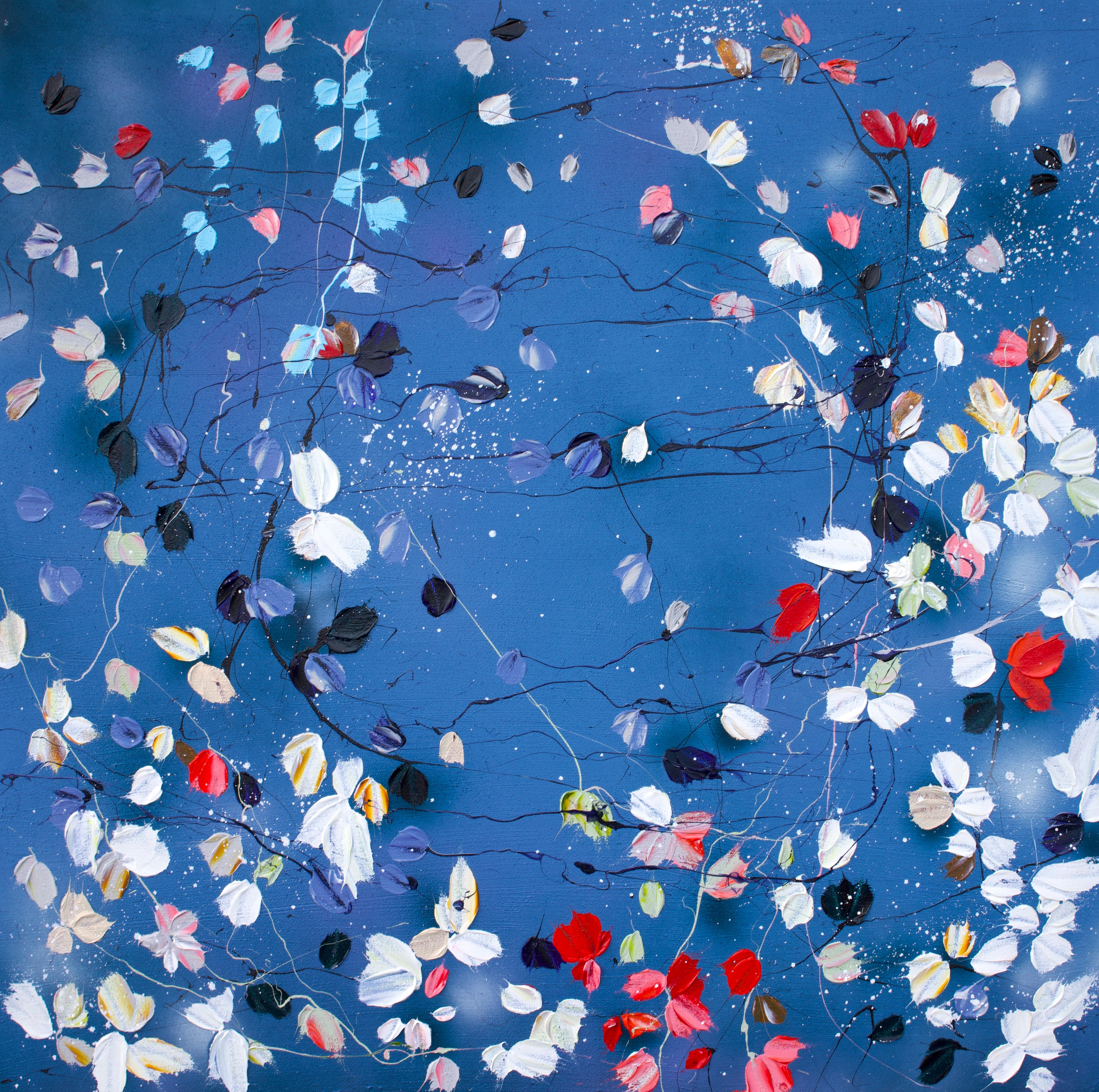 Interior Painting Anastassia Skopp - Grande peinture carrée bleue florale « Floral September »