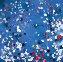 Blumenblaues quadratisches, großes Gemälde „Floral September“