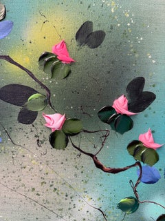 Flower Bomb -  extra large painting on canvas, teal, pink, green bright colors
