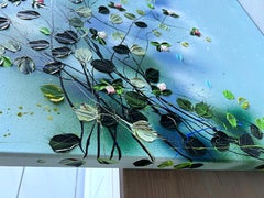 "Flower Swing" floral large textured painting on canvas, modern impasto art