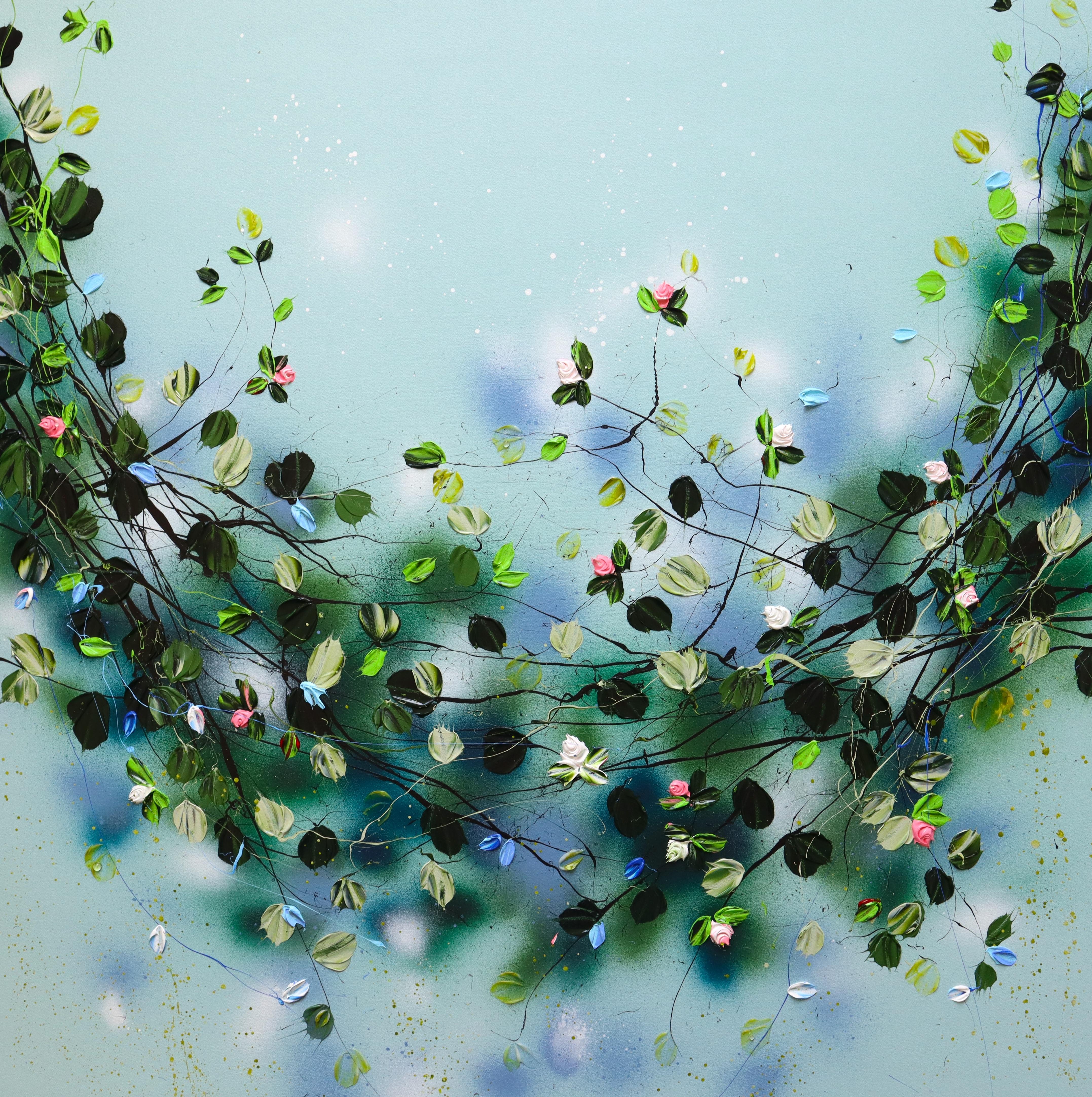 Anastassia Skopp Abstract Painting - "Flower Swing" floral large textured painting on canvas, modern impasto art