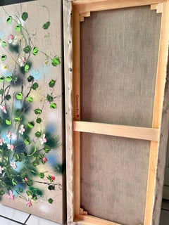 "Flying Blooms" very large diptych on linen, colorful impressionistic art
