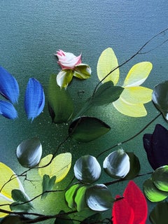 "Fragment of a Garden I"  impasto painting, colorful flowers on linen  canvas