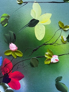 "Frammento di giardino II"  pittura a impasto, fiori colorati su lino  tela