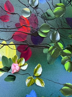 "Frammento di un giardino"  pittura a impasto, fiori colorati su lino  tela