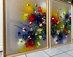 Framed Diptych Contemporary floral colorful large painting - Light Field