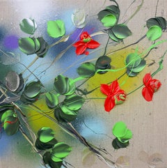 Garden Flowers V - small floral original artwork with impressionistic red roses