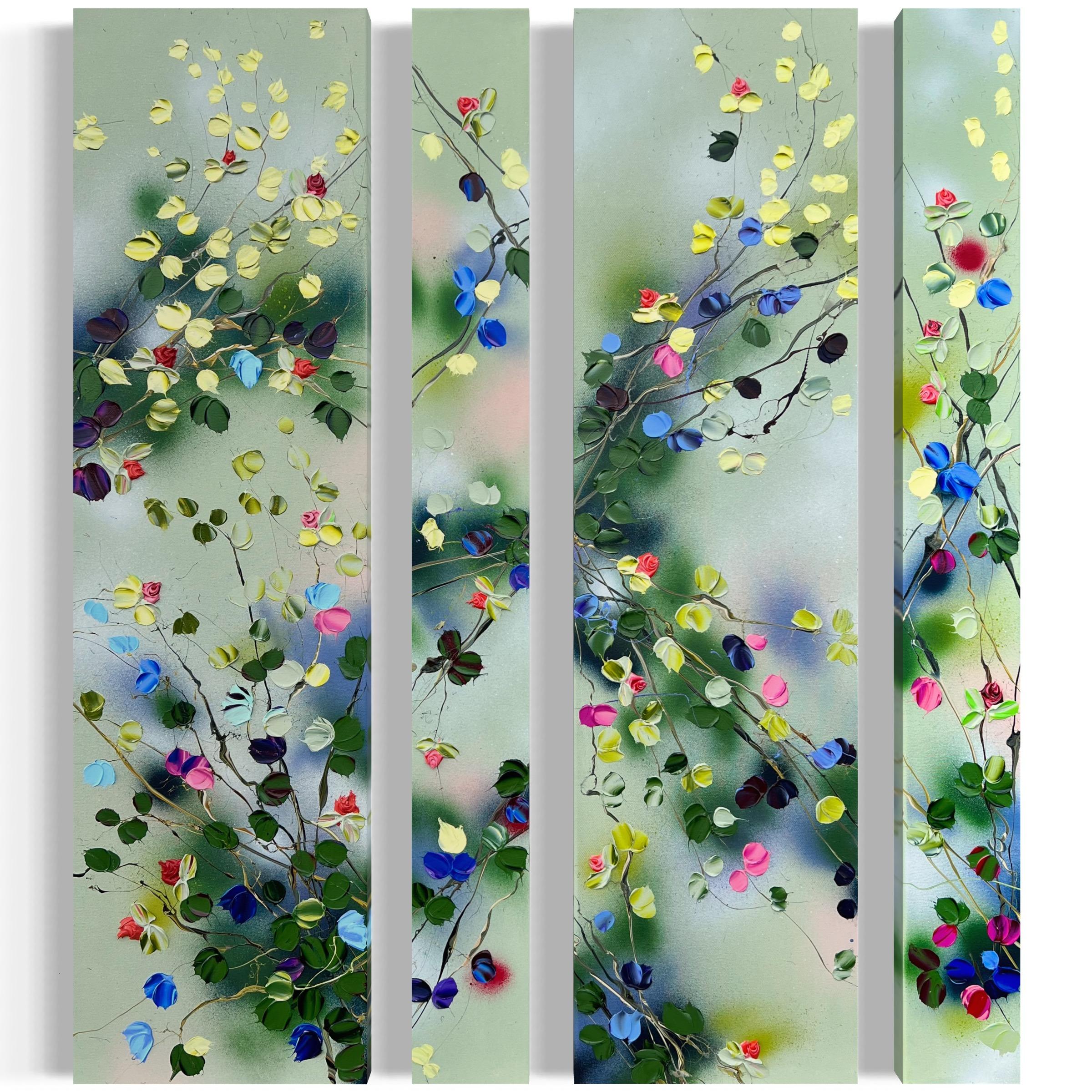 "Giardino dell'Armonia", quadro floreale d'arte con texture in più parti