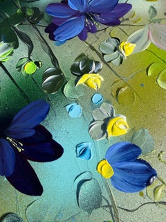 "Giardino di luce", dipinto impressionista, fiori colorati su lino  tela