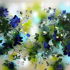 "Giardino di luce", dipinto impressionista, fiori colorati su lino  tela