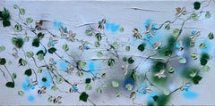 « Oren Morning », peinture verticale texturée à fleurs en acrylique sur toile