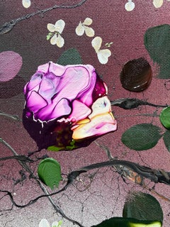 Aus Burgund – Zeitgenössisches, farbenfrohes, großformatiges Blumenbild in Dunkelrot