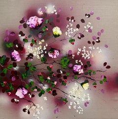 Aus Burgund – Zeitgenössisches, farbenfrohes, großformatiges Blumenbild in Dunkelrot