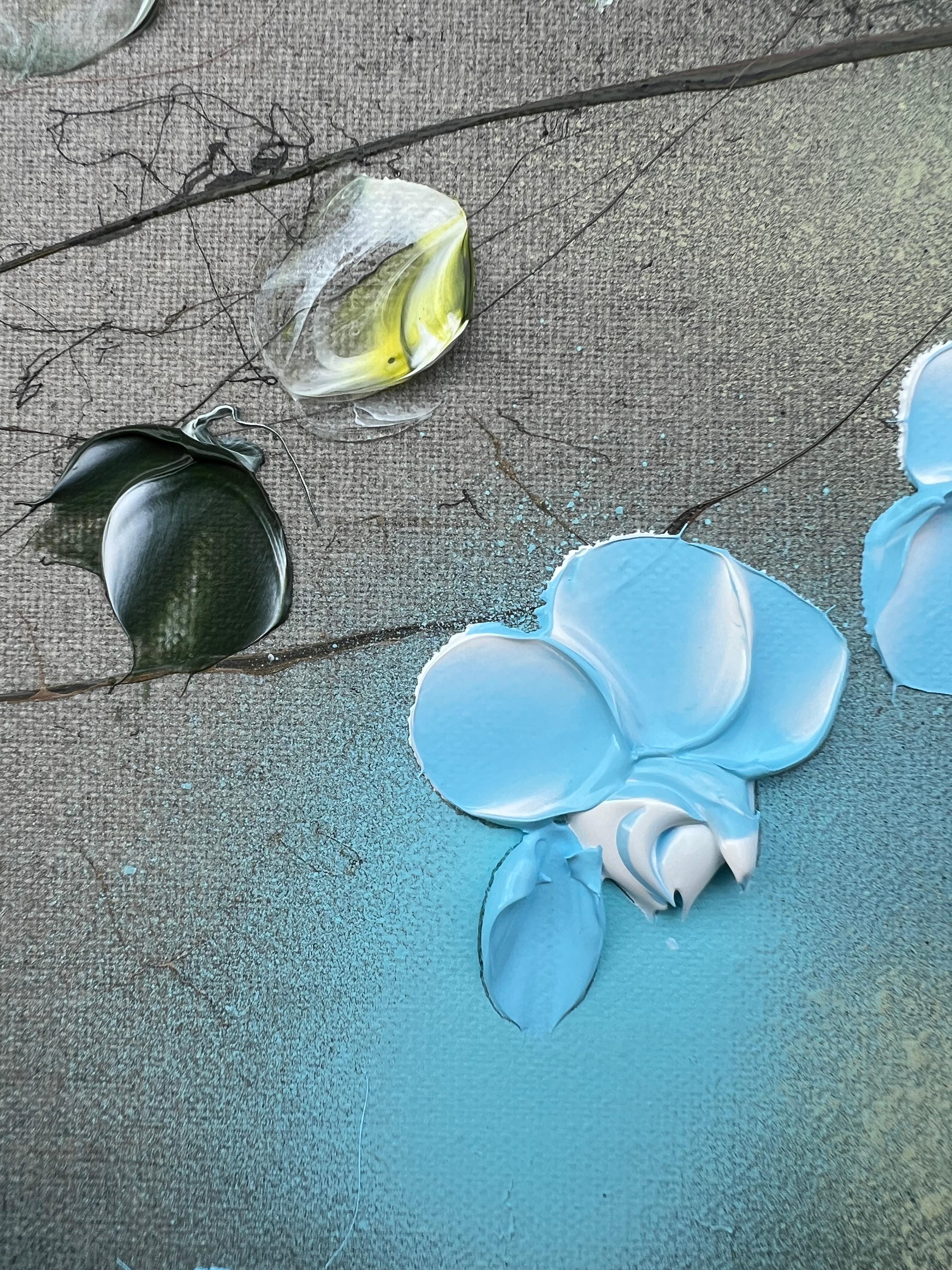 Ikebana I - original impressionistic painting with blue roses on linen canvas For Sale 6