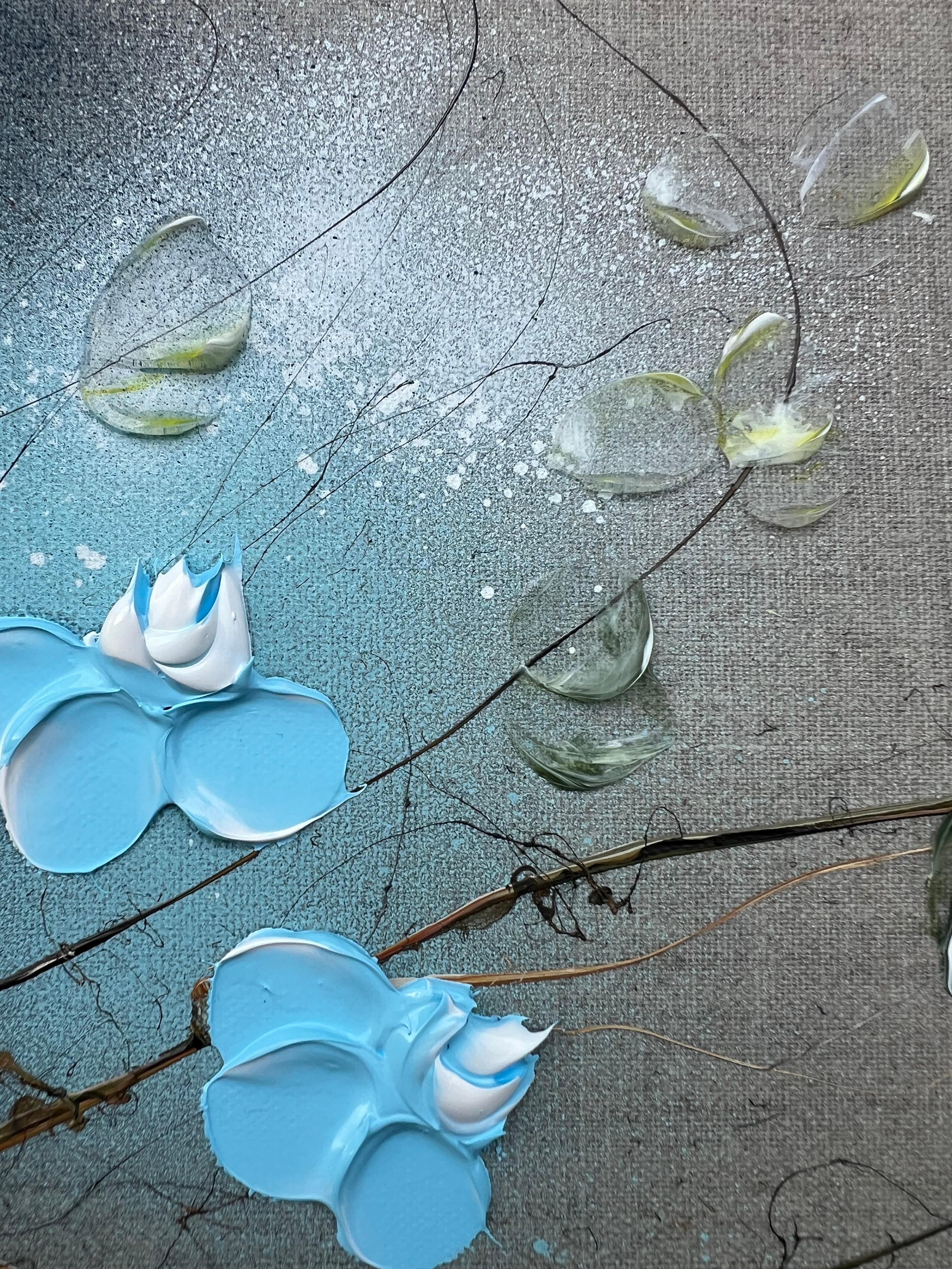 Ikebana I - original impressionistic painting with blue roses on linen canvas - Painting by Anastassia Skopp