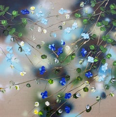 Ikebana I - quadro impressionista originale con rose blu su tela di lino