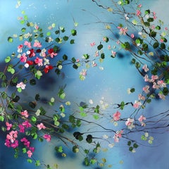 "In a Rose Garden" square floral romantic textured painting on  canvas