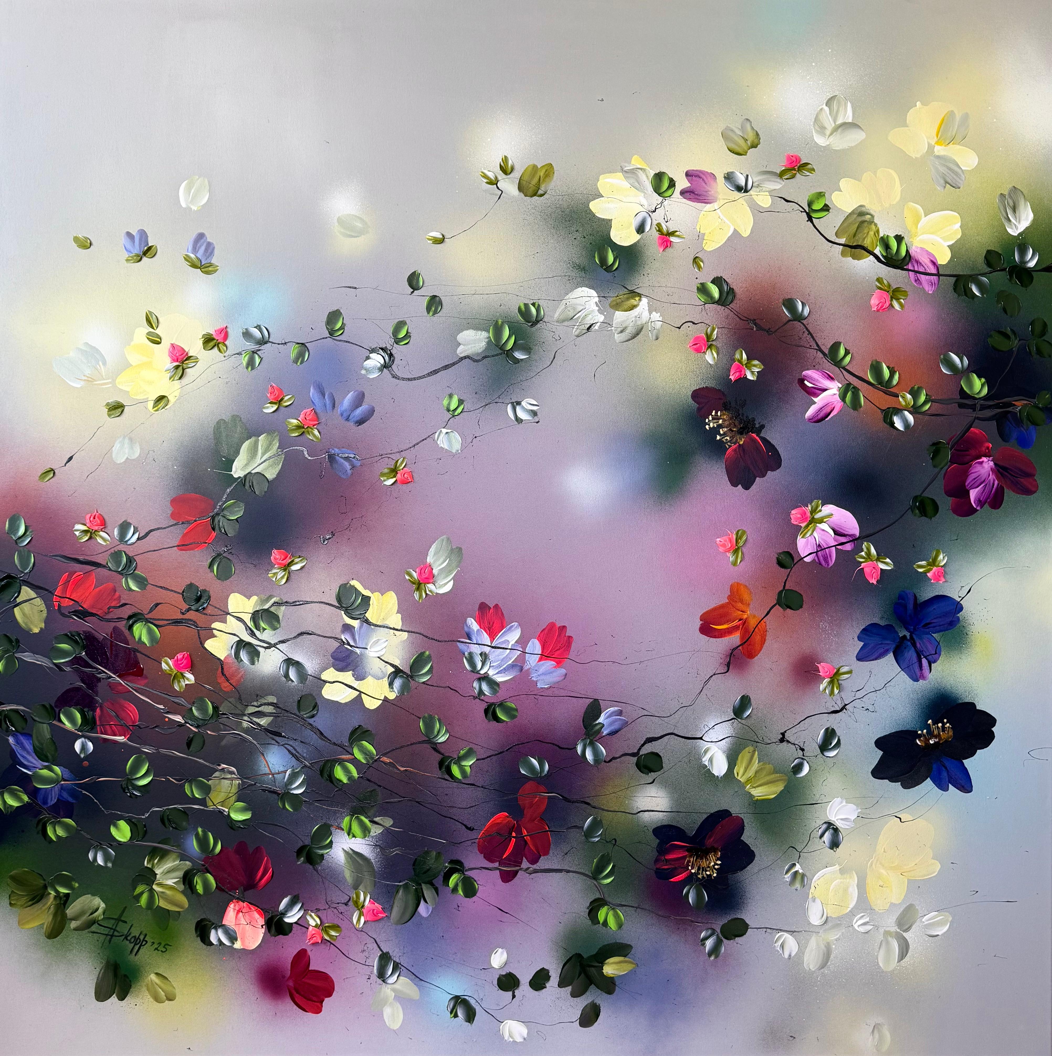 Anastassia Skopp Abstract Painting – "Japanische Luft"  extra großes Gemälde auf Cotto-Leinwand, Rosengarten