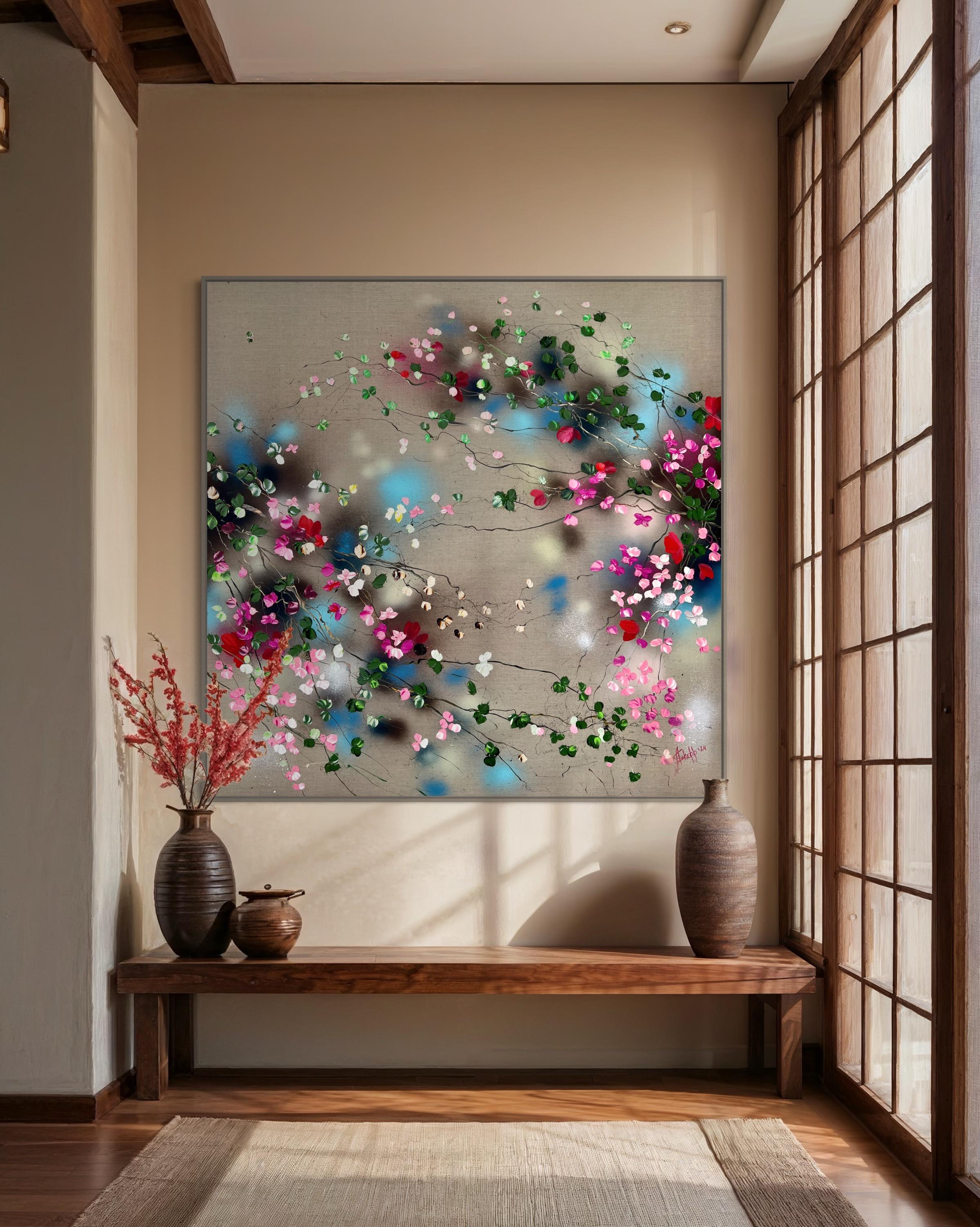 Abstract textured acrylic painting on 100% linen 155 x155 cm (on the stretcher 145x145).
The artwork is signed, dated and titled on the reverse and ships in a tube. This method is particularly safe for oversized works and ensures lower transport