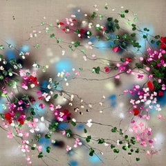 "Japanese Garden"  extra large painting on linen canvas, rose landscape