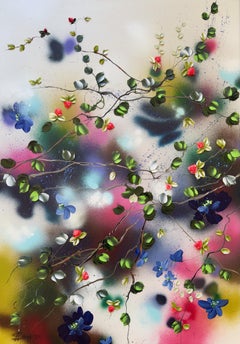 "Kaori IV"  - colorful impressionistic painting with flowers on canvas
