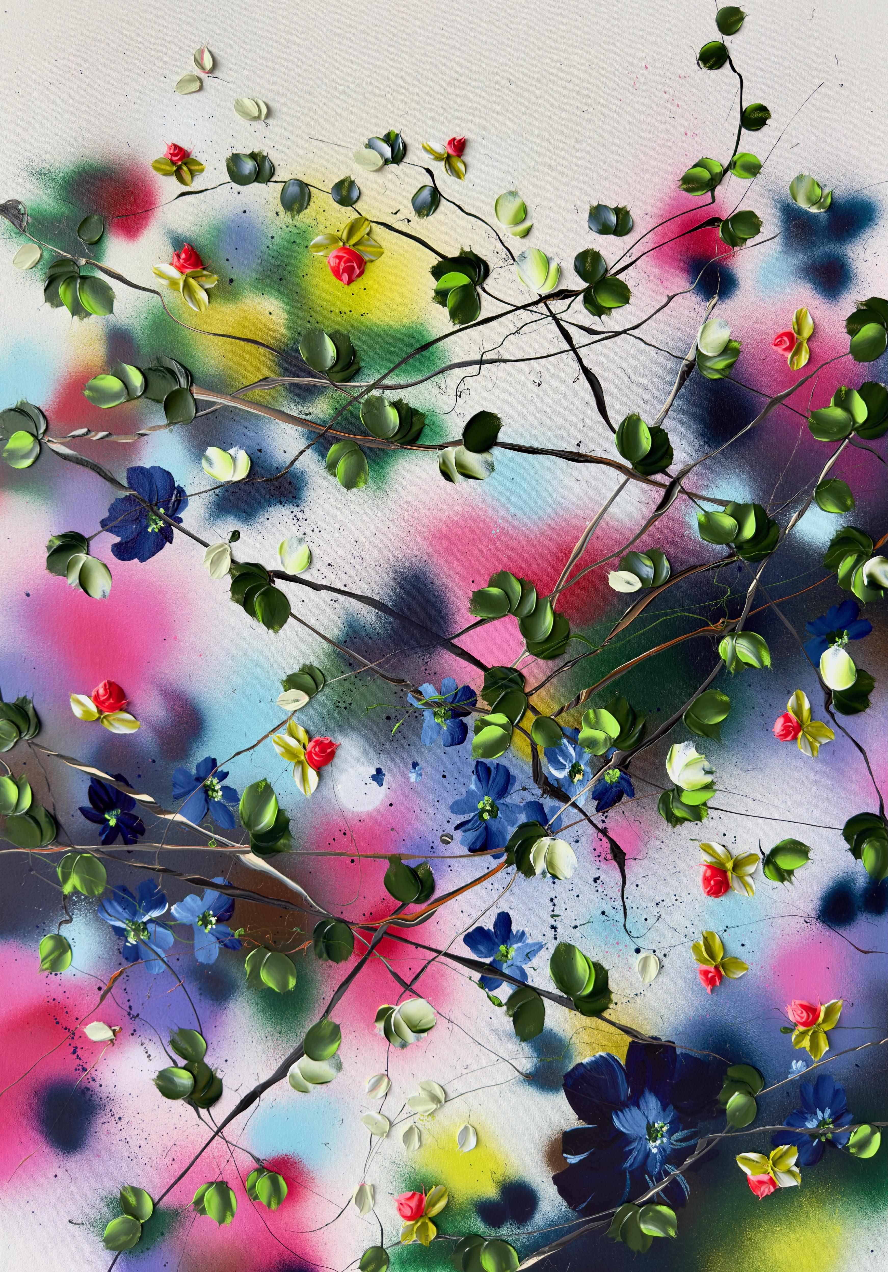 "Kaori VI"  - gran cuadro impresionista de colores con flores sobre lienzo