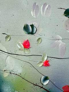 "Kaori VII"  - colorful impressionistic painting with flowers on canvas 3d neon