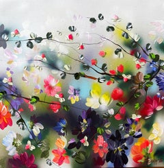 "Kaori VII  - peinture impressionniste colorée avec fleurs sur toile 3d neon
