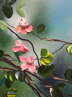 Large painting on canvas, rose garden, flowers - Between Rain Air and Branches