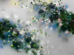 Large painting on canvas, rose garden, flowers - Between Rain Air and Branches