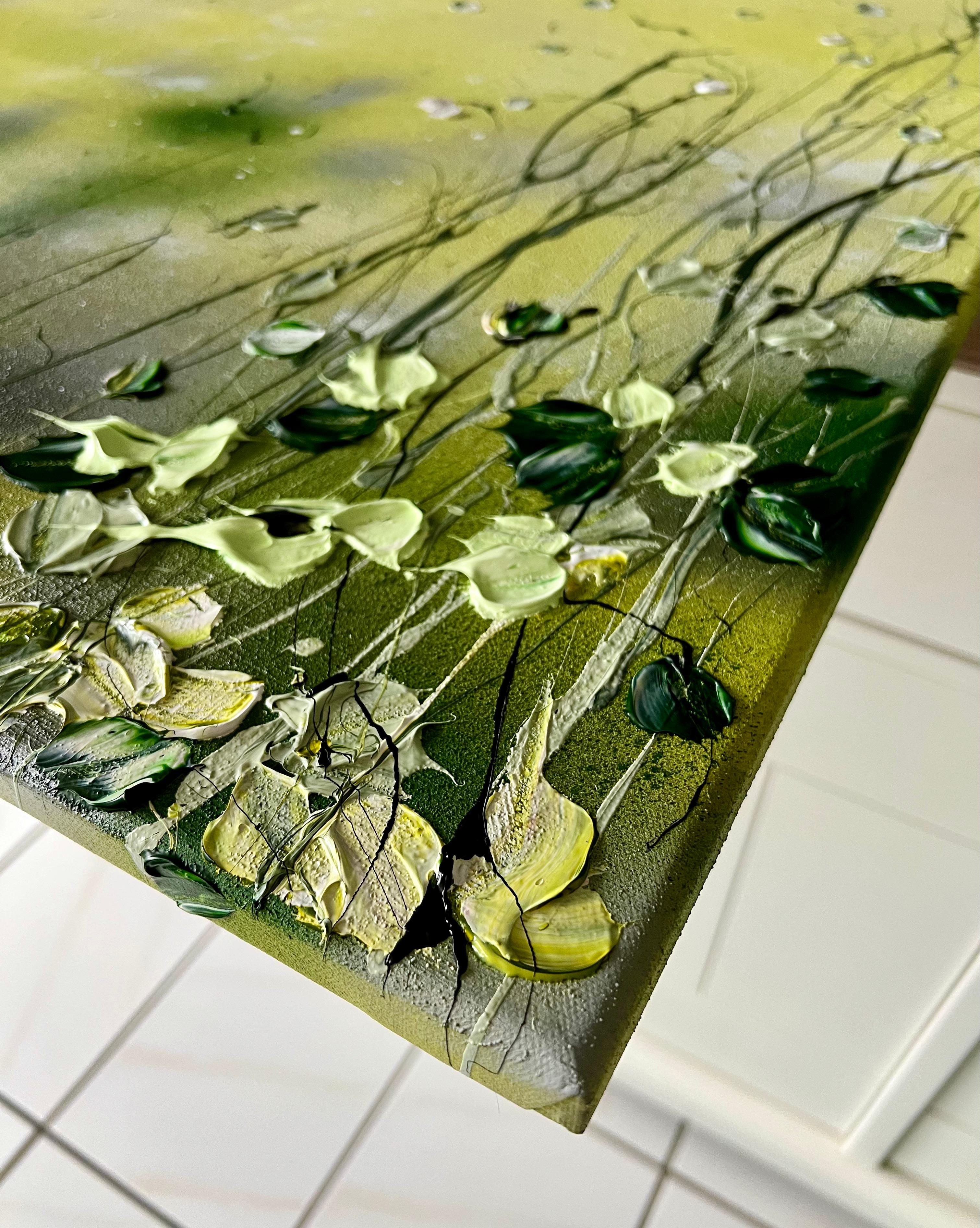 Pittura acrilica astratta su tela 90x90x2 cm (35,4 x 35,4 x 0,8 pollici). Tecnica mista su tela avvolta in galleria. L'opera è pronta per essere appesa. Non è necessario incorniciare. I lati dell'opera sono dipinti.
L'opera è firmata, datata e